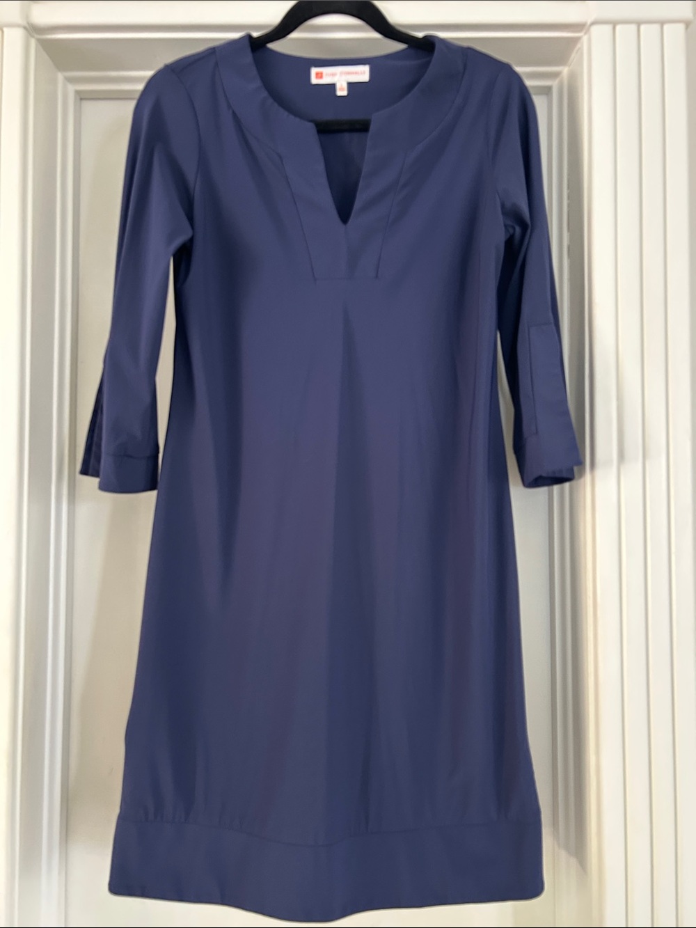 Jude Connally Navy Blue Shift Dress 3/4 Sleeve Pockets Size S